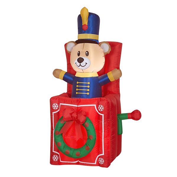 National Tree Company Animated Airblown Collection LED Light-Up 5' Pop-Up Bear-Jack in the Box National Tree Company