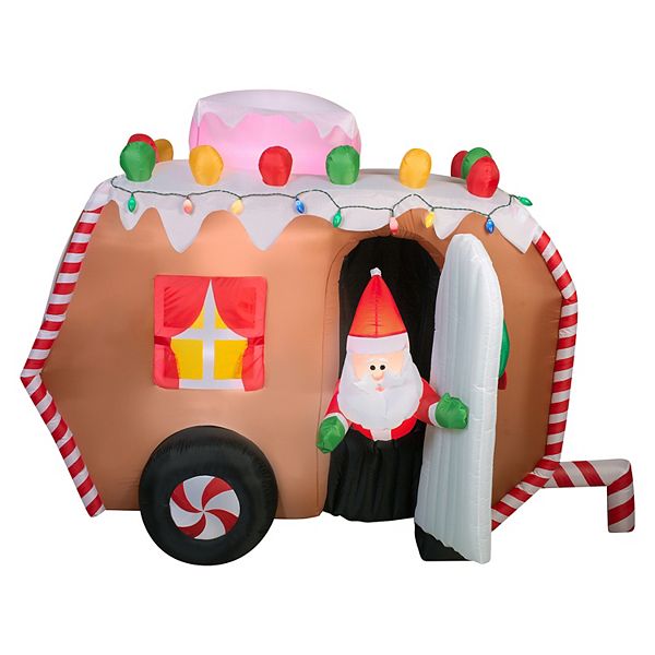 National Tree Company Airblown 7.5' LED Light-Up Christmas Gingerbread Trailer with Santa National Tree Company