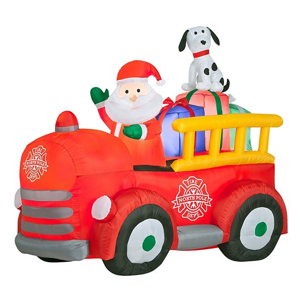 National Tree Company Airblown Light-Up 6' Santa Driving Vintage Fire Truck National Tree Company