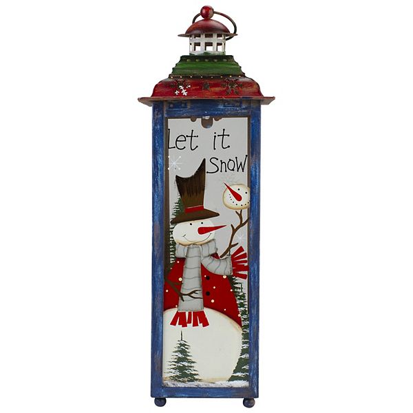 Red  White and Green "Snow" Christmas Lantern 15" Christmas Central