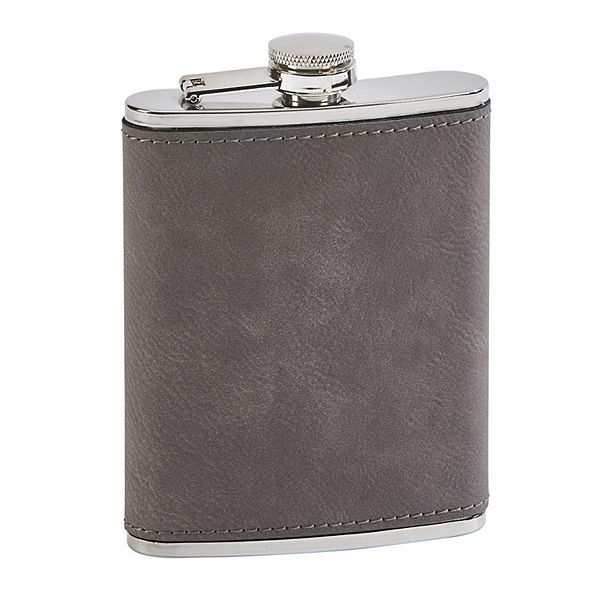 5.25" Gray Leatherette Stainless Steel Flask Contemporary Home Living