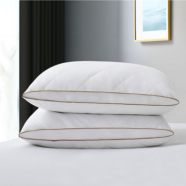 Unikome 2 Pack Classic Diamond Grid Medium Support Cotton Fabric Goose Down Feather Gusset Pillow UNIKOME