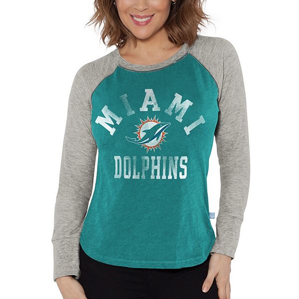 Women's G-III 4Her by Carl Banks Aqua/Heather Gray Miami Dolphins Waffle Knit Raglan Long Sleeve T-Shirt In The Style