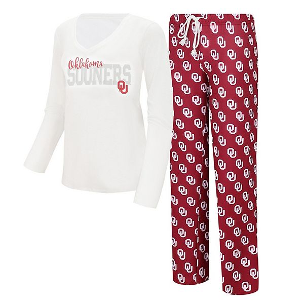 Women's Concepts Sport  White/Crimson Oklahoma Sooners Long Sleeve V-Neck T-Shirt & Gauge Pants Sleep Set Unbranded