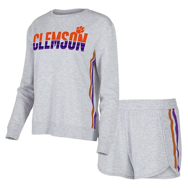 Women's Concepts Sport Gray Clemson Tigers Cedar Tri-Blend Long Sleeve T-Shirt & Shorts Sleep Set Unbranded