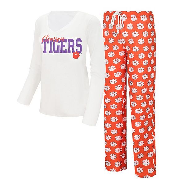 Women's Concepts Sport  White/Orange Clemson Tigers Long Sleeve V-Neck T-Shirt & Gauge Pants Sleep Set Unbranded