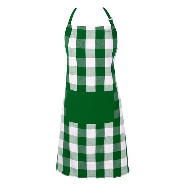 32" Green and White Checkered Chef Apron with Front Pocket Contemporary Home Living