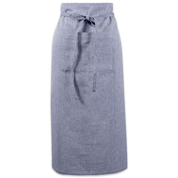 30" Blue Solid Chambray Bistro Apron with Adjustable Strap Contemporary Home Living