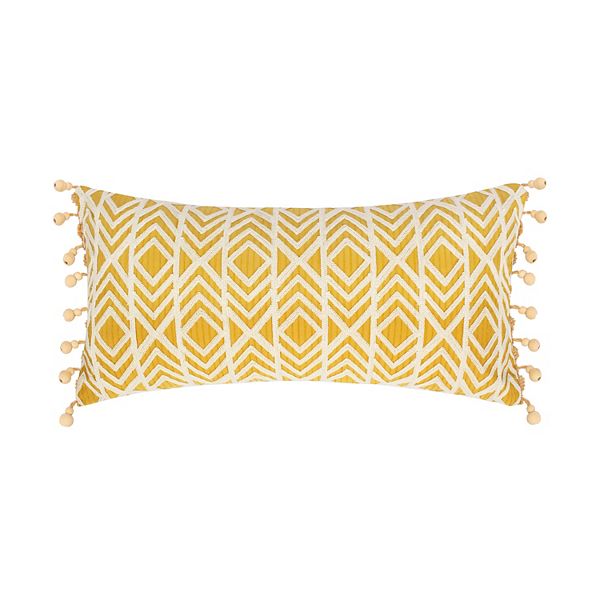 Levtex Home Ashika Ochre Embroidered Bead Trim Rectangular Throw Pillow Levtex