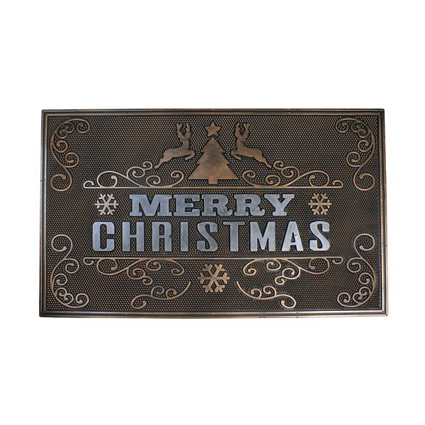 Gold and Silver "Merry Christmas" Doormat with Reindeer 18" x 30" Christmas Central