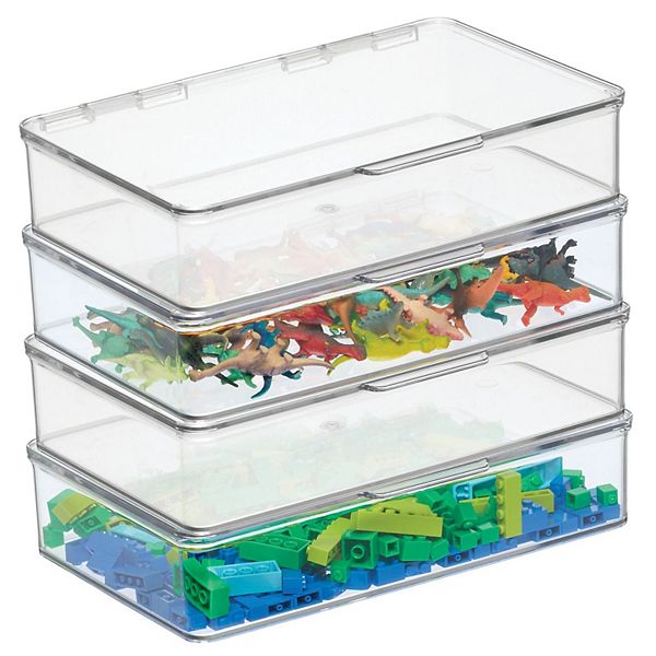 mDesign Plastic Stackable Toy Storage Bin w/ Attached Lid - 4 Pack MDesign