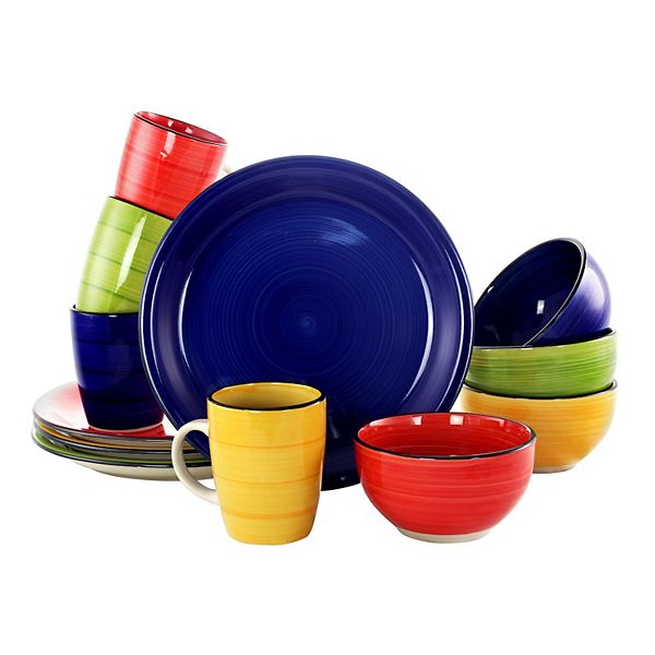 Gibson Everyday Color Vibes 12 Piece Handpainted Stoneware Dinnerware Set Gibson Home