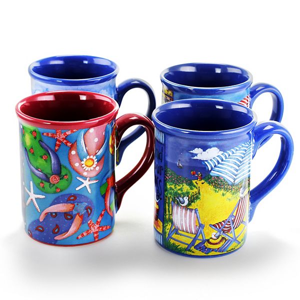 Gibson Home Beachcomber 4 Piece 16 Ounce Stoneware Mug Set Gibson Home