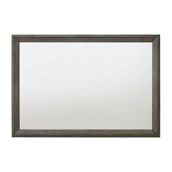 Rectangular Wooden Frame Mirror with Mounting Hardware, Gray and Silver Benzara