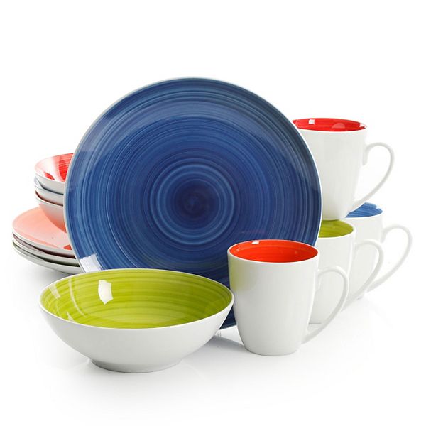 Gibson Everyday Crenshaw 12 Piece Round Ceramic Dinnerware Set in Assorted Colors, Service for 4 Gibson Home