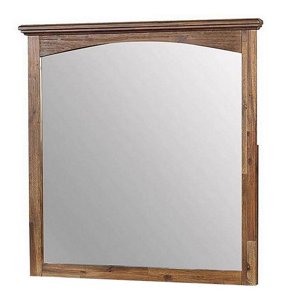 37 Inch Transitional Style Wooden Frame Mirror, Dark Oak Benzara