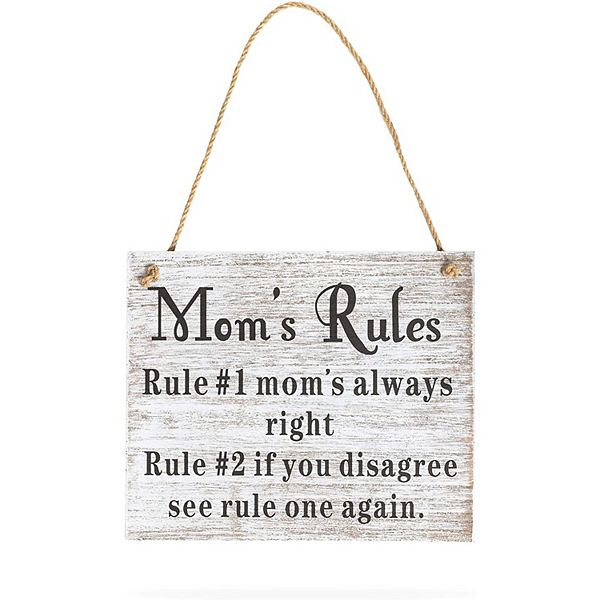 Juvale Mom's Rules Hanging Wooden Porch Sign for Home, Coffee Color (9.5 x 12 x 1 in) Juvale