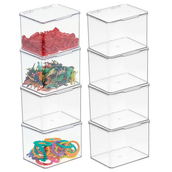 mDesign Plastic Playroom/Gaming Storage Organizer Box, Hinged Lid, 8 Pack MDesign