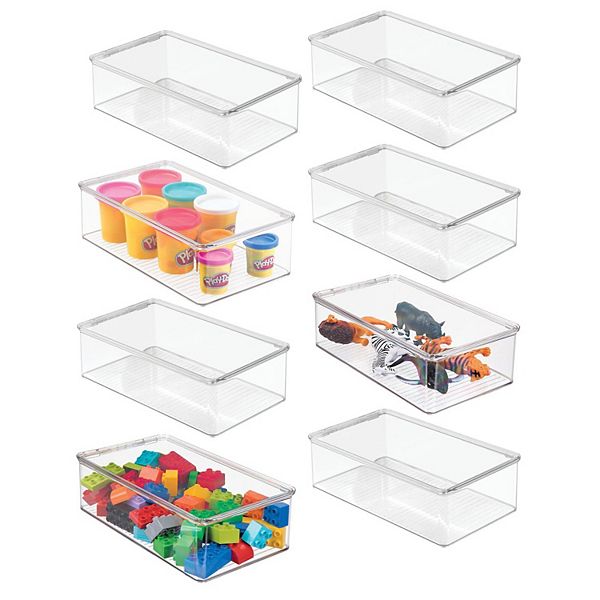 mDesign Plastic Playroom/Gaming Storage Organizer Box, Hinge Lid, 8 Pack MDesign