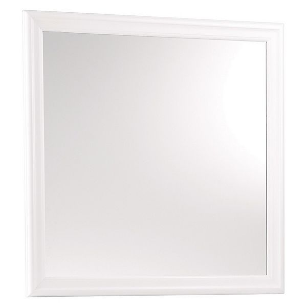 Transitional Square Mirror with Wooden Encasing and Convex Edges, White Benzara