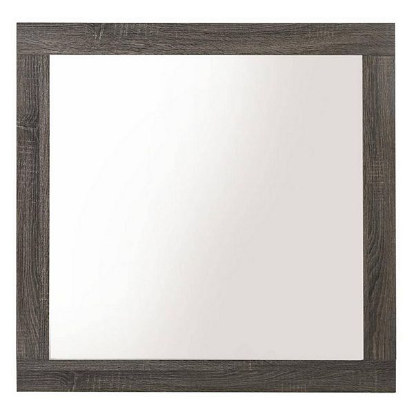 Transitional Style Grained Wood Encased Square Mirror, Gray Benzara