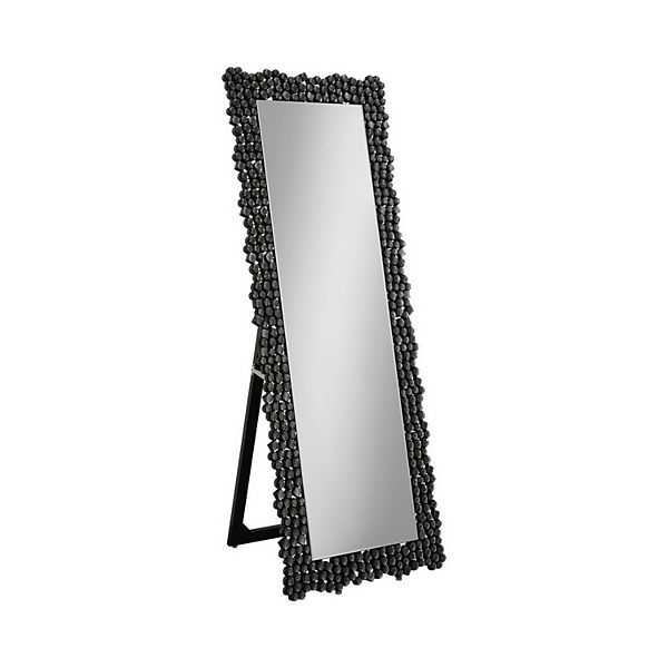 63 Inch Classic Portrait Floor Mirror, Rhinestone Inlay, Cheval, Black Benzara