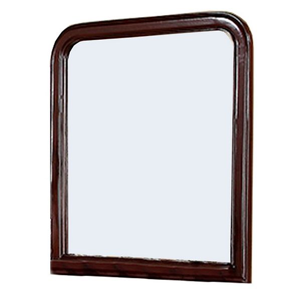 37 Inches Wooden Mirror with Curved Edges, Brown Benzara