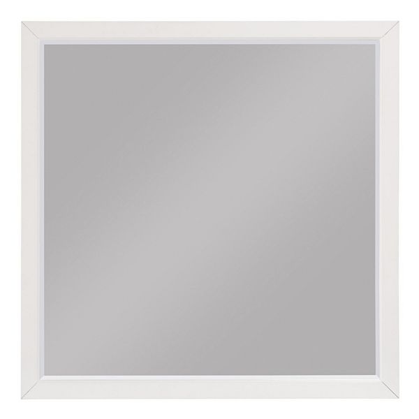 Transitional Style Square Wooden Frame Mirror, White Benzara