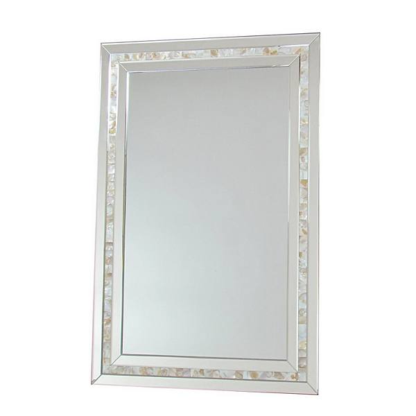 Beveled Mirror with Mother of Pearl Strip Accent, Silver Benzara