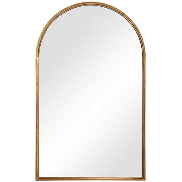 39 Inches Arched Top Metal Frame Accent Mirror, Gold Benzara