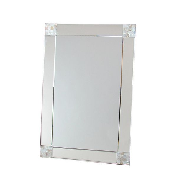 Rectangle Beveled Mirror with Mother of Pearl Accent, Silver Benzara