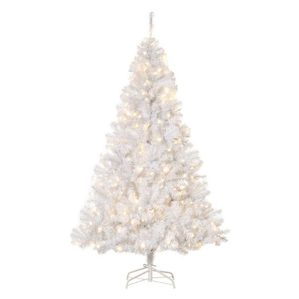 6' Pvc Pre-lit Full Artificial Christmas Xmas Tree Metal Stand White HomCom