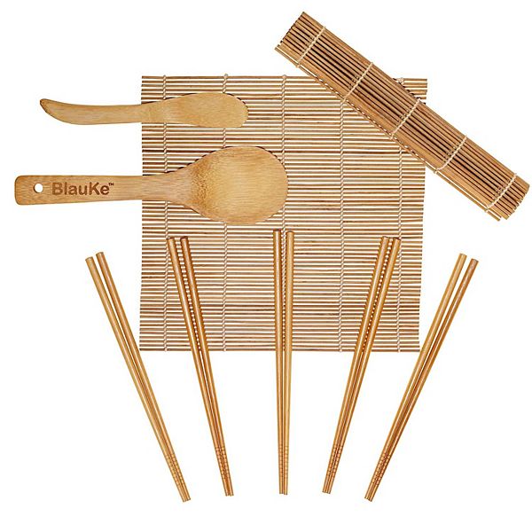 Wooden Sushi Making Kit - 2 Sushi Rolling Mats, 5 Pairs Wooden Chopsticks, Rice Paddle and Spreader Blauke