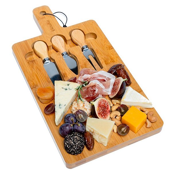 Wooden Cheese Board and Knife Set - 12x8in Charcuterie Board, Wood Serving Tray, Small Cutting Board Blauke