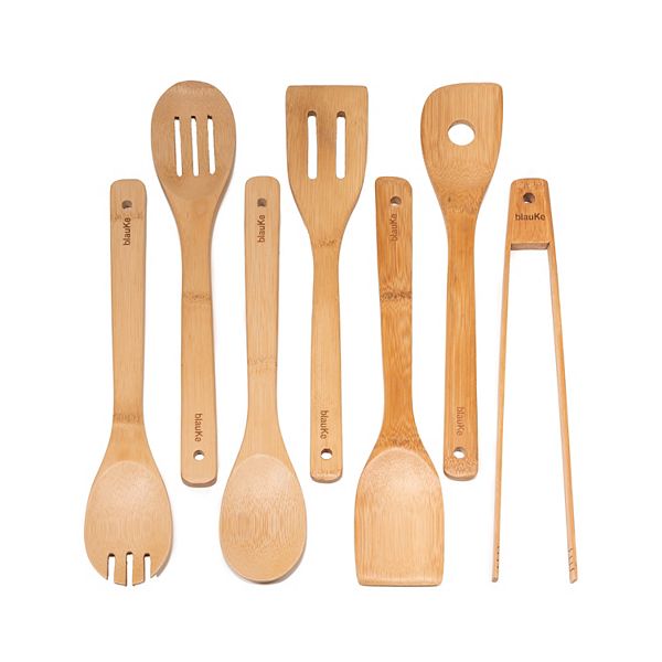 Wooden Spoons for Cooking 7-Pack - Wooden Kitchen Utensils Set for Nonstick Cookware Blauke