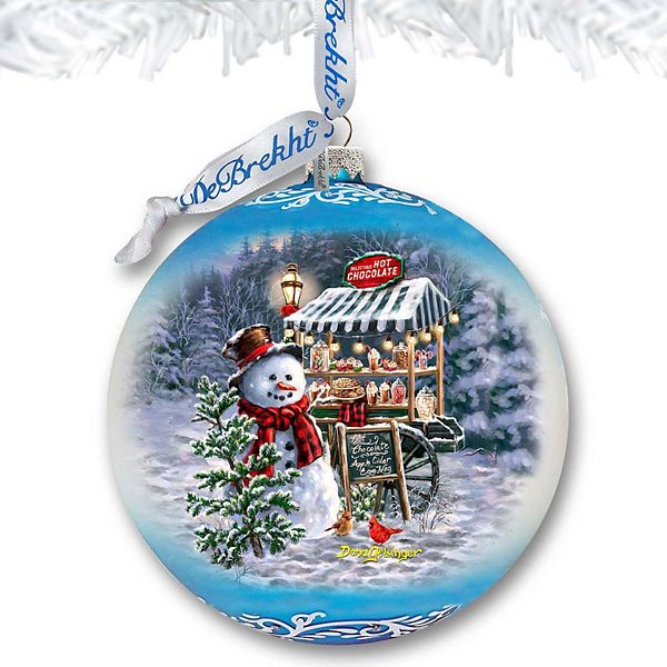 Hot Cocoa Magic - Frosty Fun Lg Glass Christmas Ornament by D. Gelsinger - Christmas Santa Snowman Décor G.DeBrekht