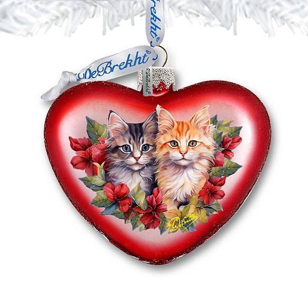 Cute Kittens Heart Glass Christmas Ornament by G. Debrekht - Christmas Decor - 753-015 G.DeBrekht