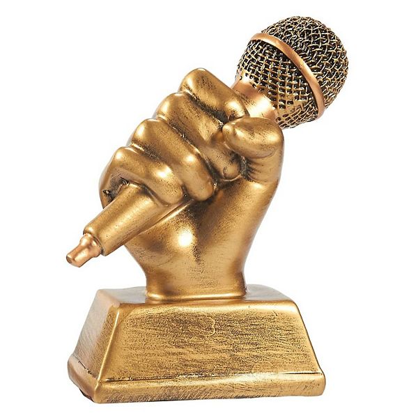 Golden Microphone Trophy, Small Resin Singing Award Trophy for Karaoke, Competitions, Parties (5.5 x 4.75 x 2.25 In) Juvale