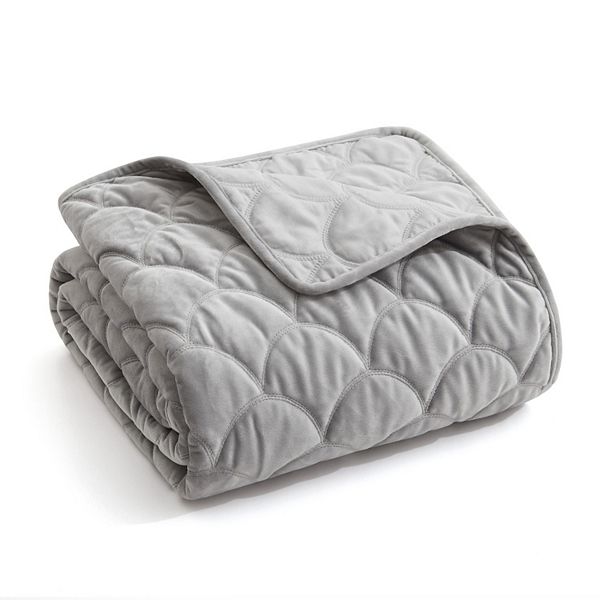 Levtex Home Light Grey Velvet Quilted Throw Levtex