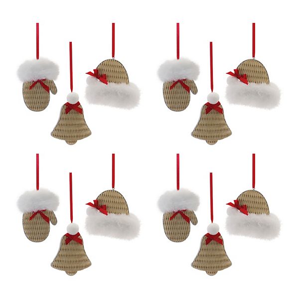 Melrose Cozy Mitten, Hat & Bell Ornament 12 pc Set Melrose