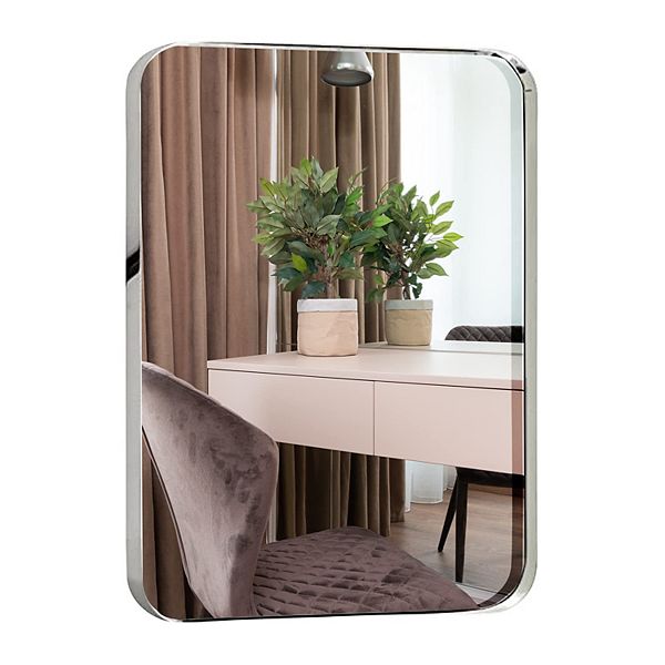 24x36 Inch Metal Silver Frame Mirror For Bathroom Polished Rectangular Razor Shopping