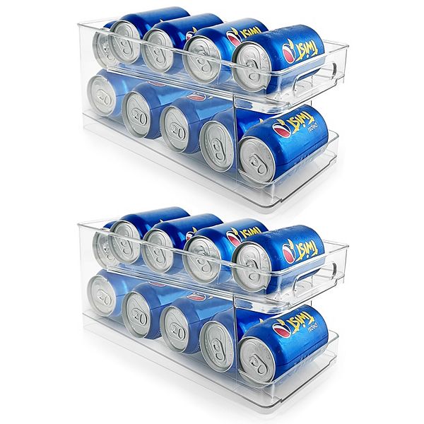 Clear Soda Can Organizer Holder for Refrigerator w Lid Top Storage Holds Mega Casa