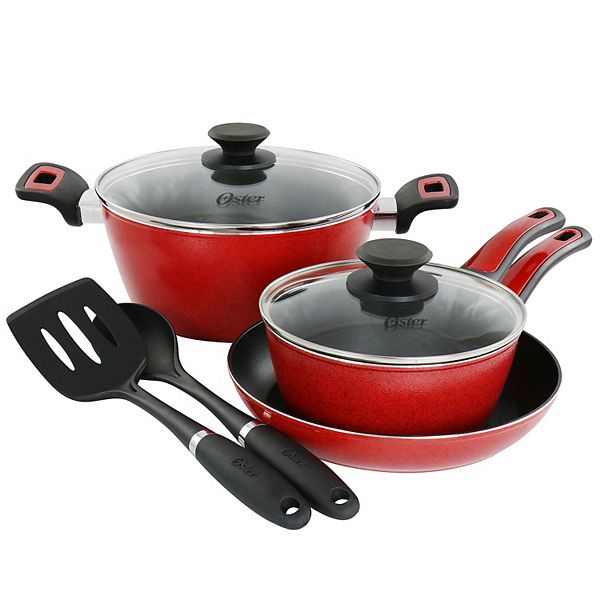 Oster Claybon 7 Piece Non Stick Aluminum Cookware Set in Red Oster Cocina