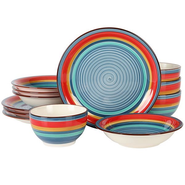 Gibson Home Rainbow 12 Piece Stoneware Dinnerware Set Gibson Home