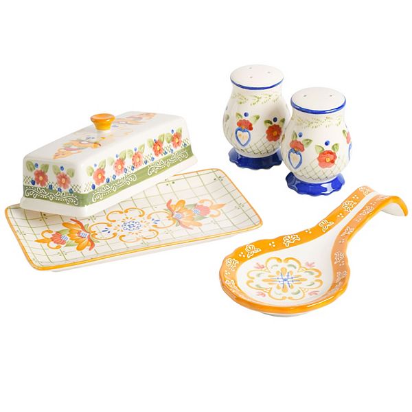 Laurie Gates Tierra 4 Piece Hand Painted Ceramic Tableware Accessory Set Laurie Gates