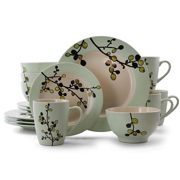 Elama Retro Bloom 16 Piece Luxurious Stoneware Dinnerware with Complete Setting for 4 Elama