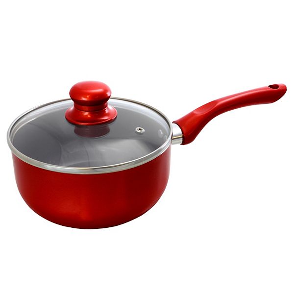 Better Chef 2 Quart Ceramic Coated Saucepan in Red with Glass Lid Better Chef