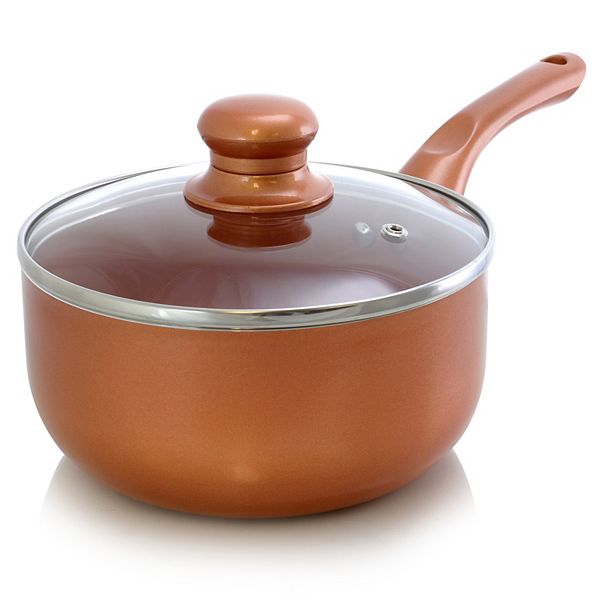 Better Chef 1.5 Qt. Copper Colored Ceramic Coated Saucepan with Glass Lid Better Chef