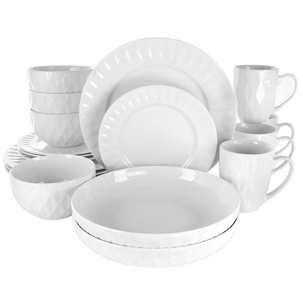 Elama Sienna 18 Piece Porcelain Dinnerware Set in White Elama