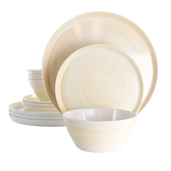 Elama Crafted Clay 12 Piece Lightweight Melamine Dinnerware Set Elama